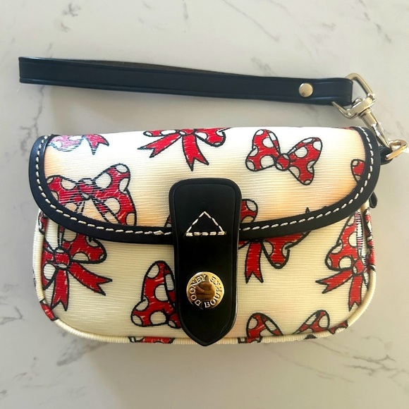 Dooney & Bourke Handbags - Dooney & Bourke Minnie Bow Wristlet – Polka Dot Red Bows, Coated Canvas- EUC